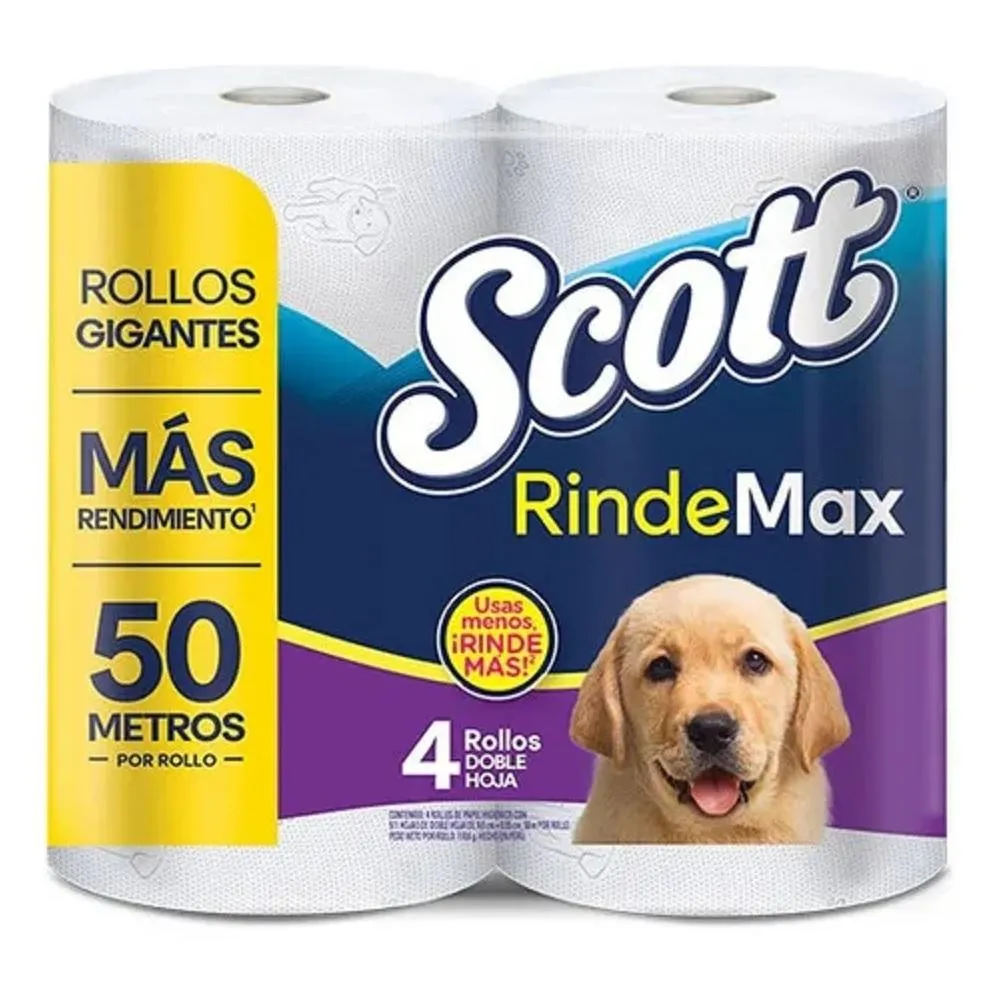 Pack x 4 Rollos de Papel Higiénico Scott Rindemax Doble Hoja (50 m)